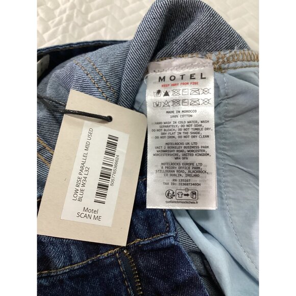 Motel Denim Low Rise Parallel Mid Used W34 L32 Wide Leg Mens Jeans Blue Relax - Picture 6 of 6